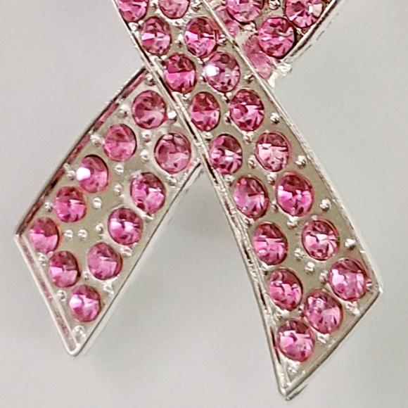Pink Ribbon Rhinestones Brooch Pin - Picture 2 of 4